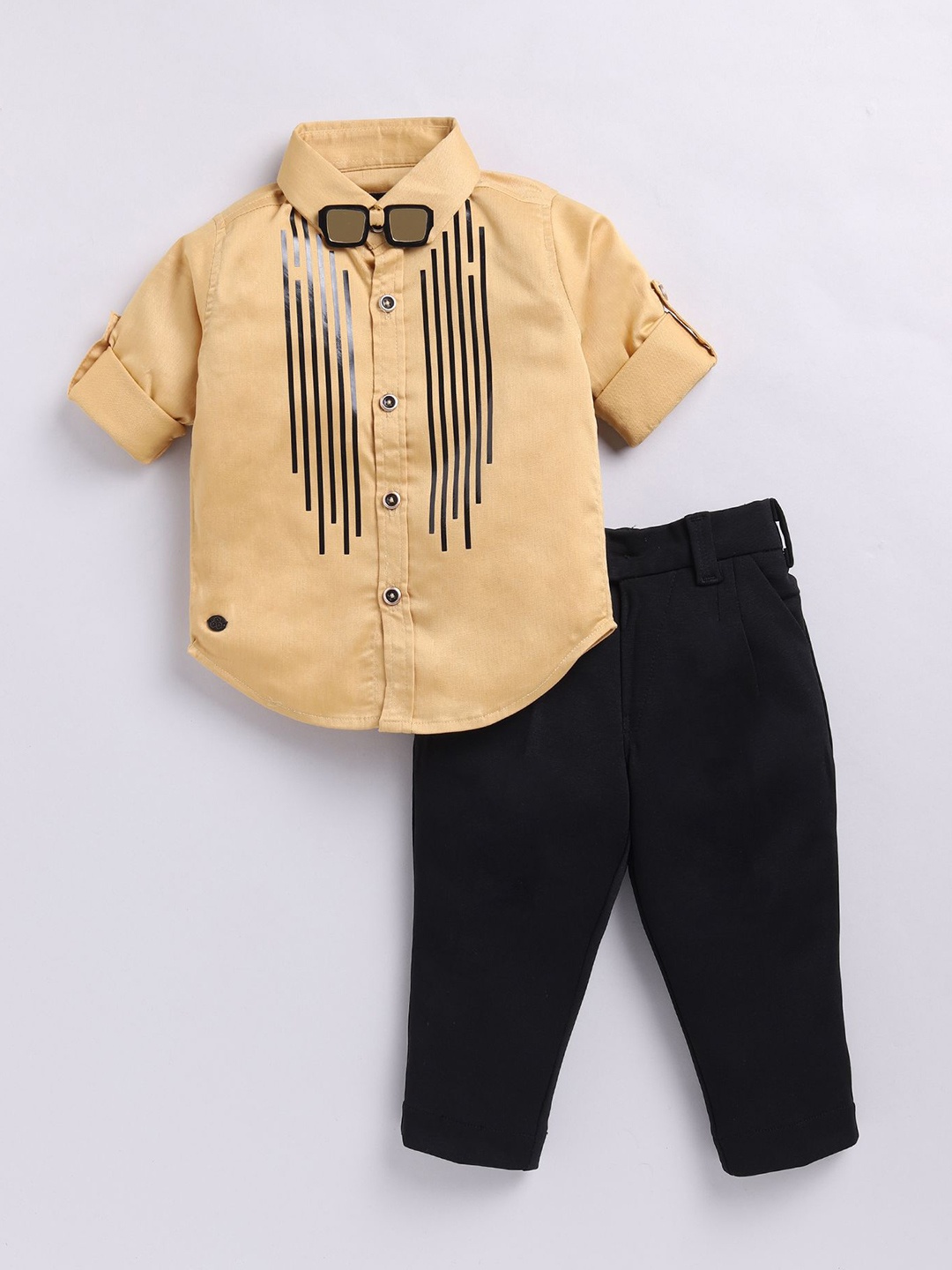 

LITTLE COLLARS Boys Embellished Shirt with Trousers, Gold