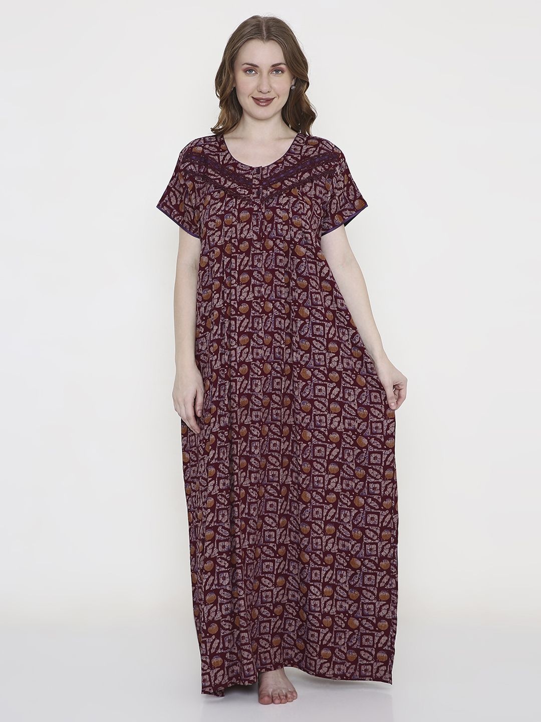 

NIGHTSPREE Printed Maxi Nightdress, Maroon