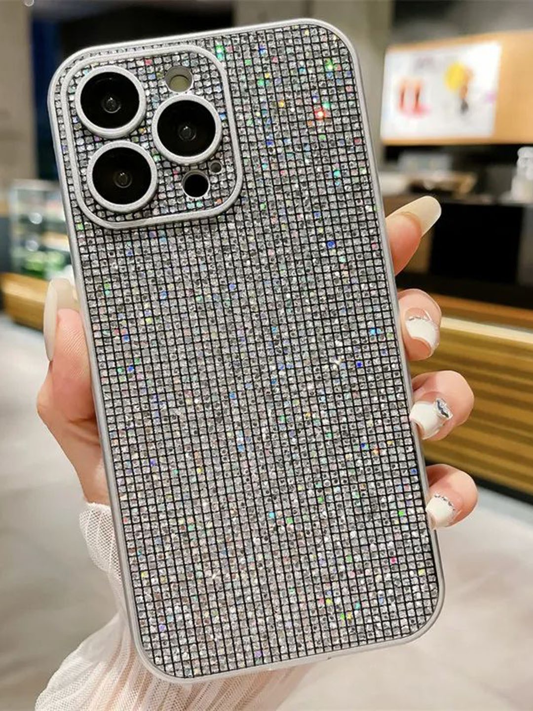 

Luxury Kase Glitter iPhone 15 Pro Back Case Mobile Accessories, Silver