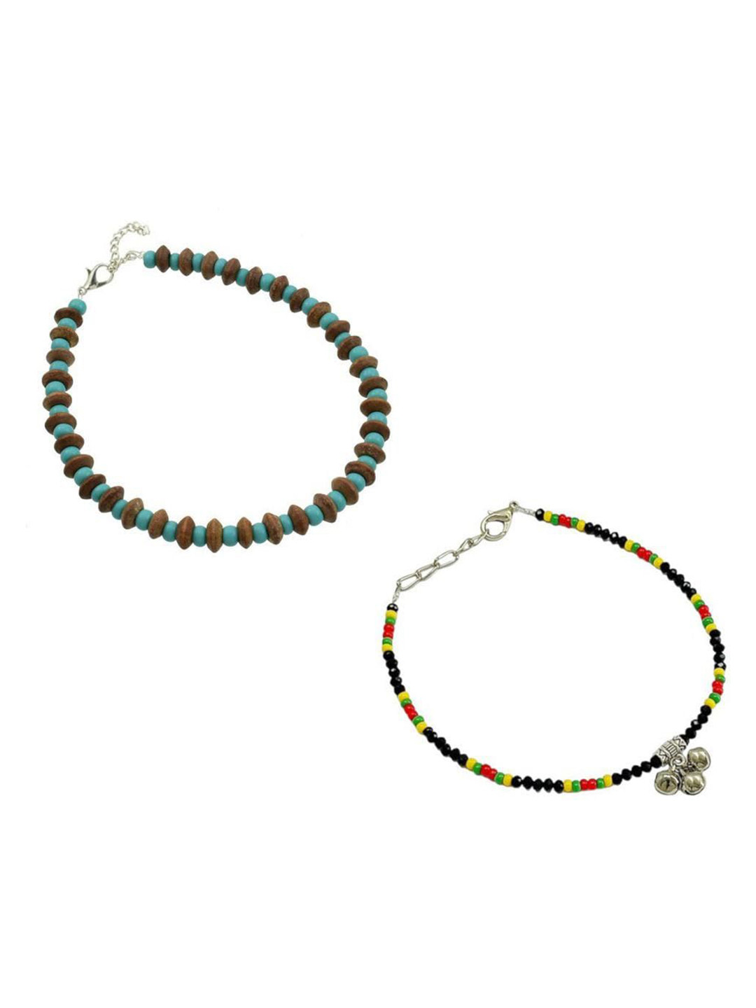 

HIGH TRENDZ Pack of 2 Single Leg Beads Alloy Anklet, Black