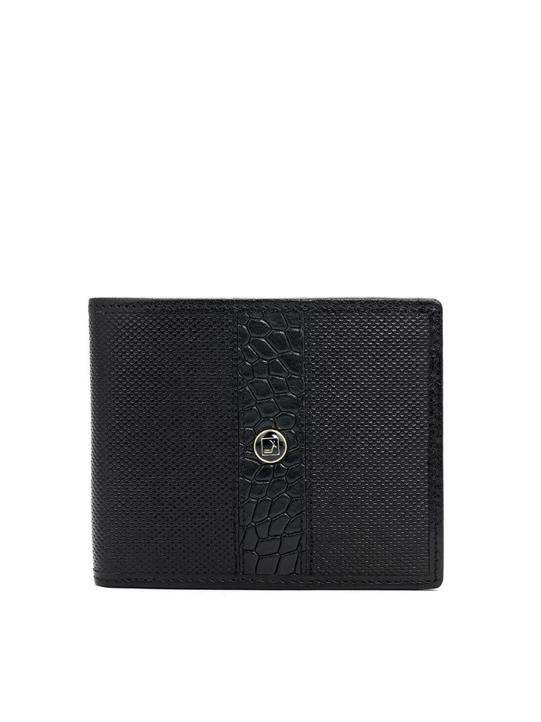 

Da Milano Men Textured Leather Two Fold Wallet, Black