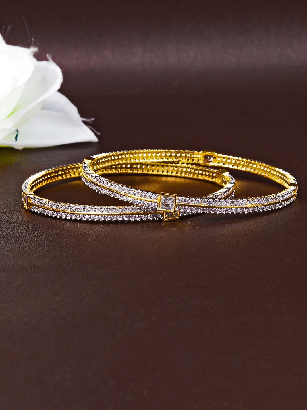 

Zevarly Set Of 2 Gold-Plated CZ Studded Bangles