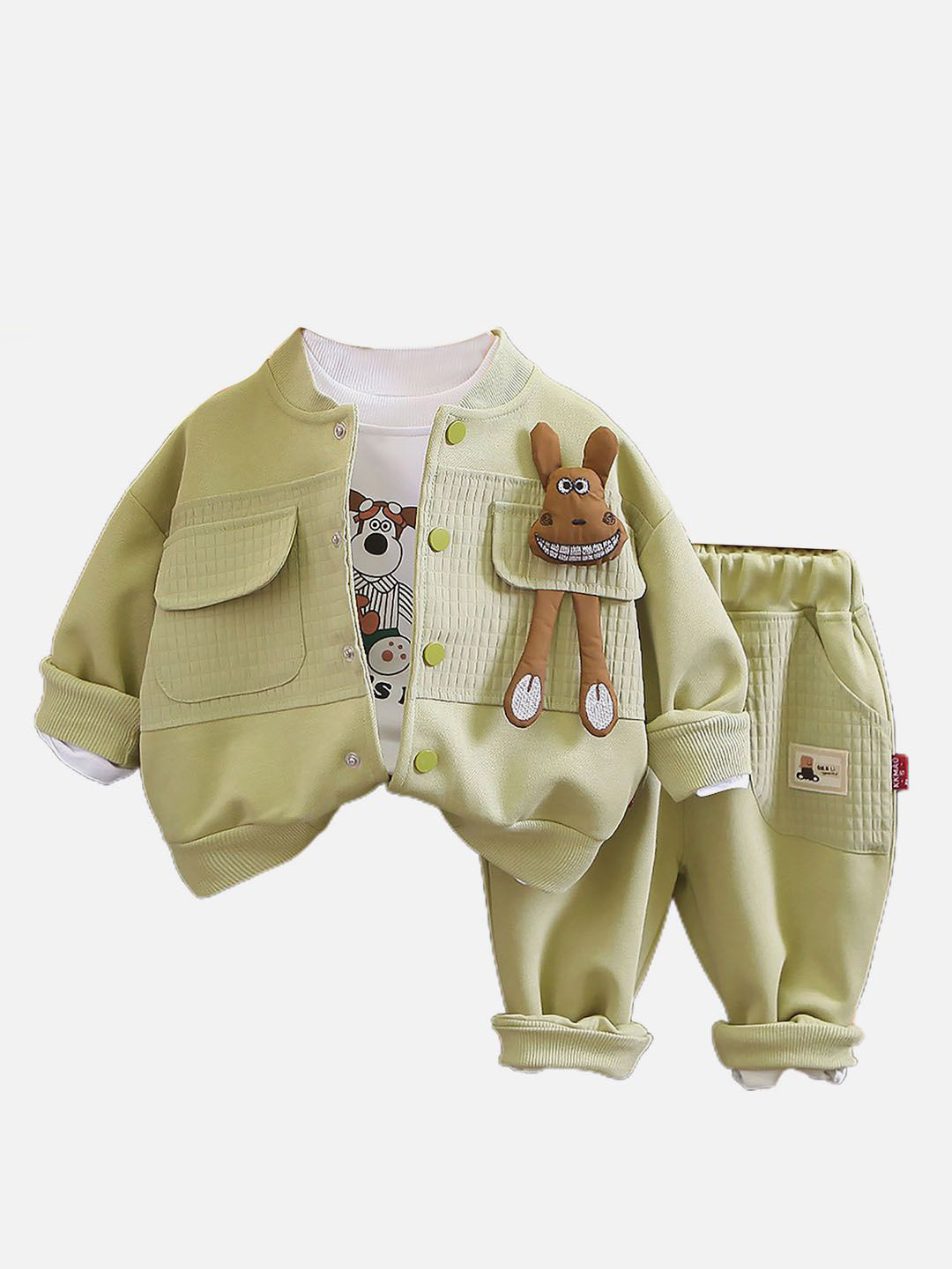 

Little Surprise Box LLP Kids Printed T-Shirt & Joggers With Jacket Clothing Set, Green