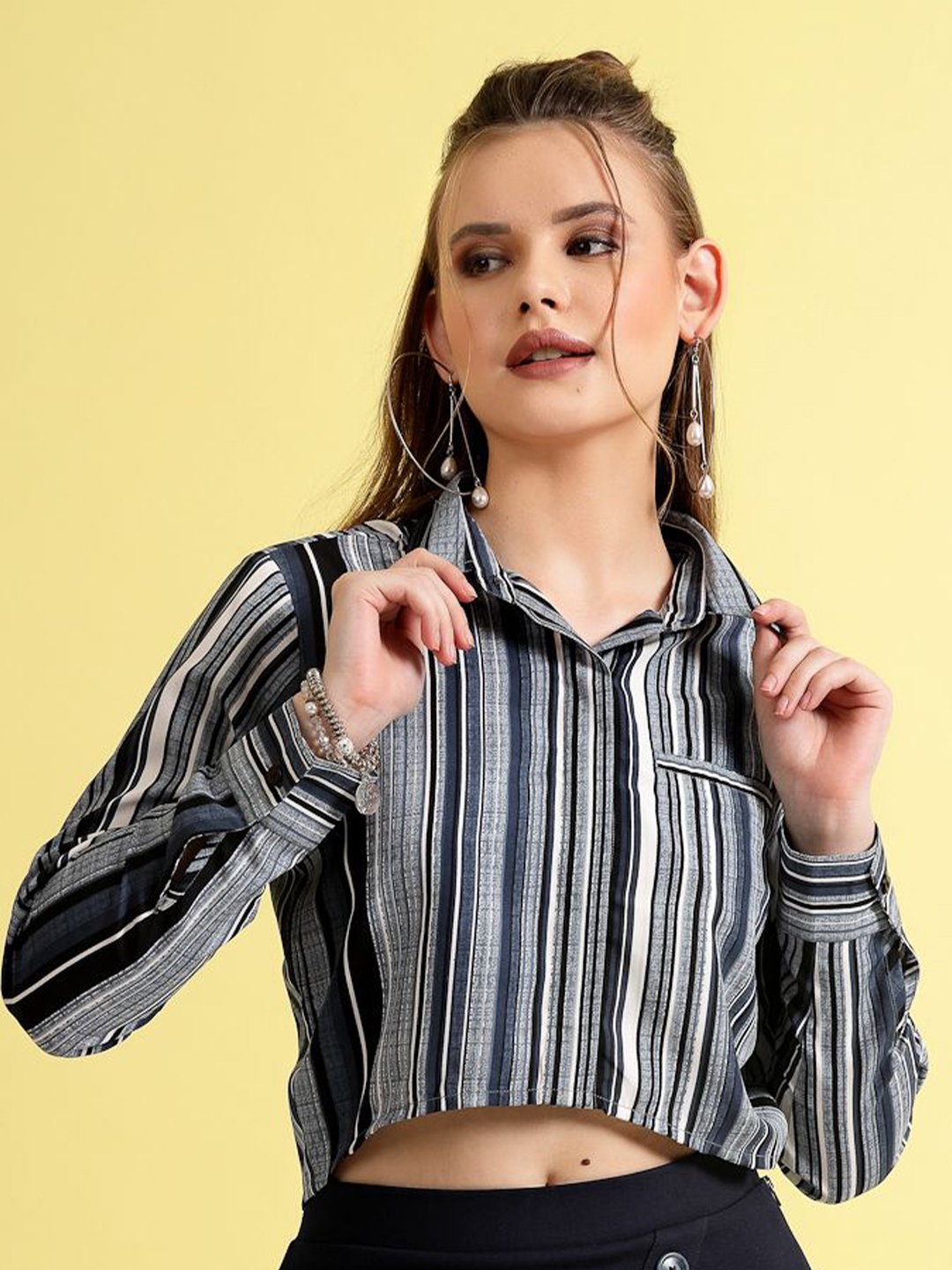 

BEING NAUGHTY Women Comfort Multi Stripes Opaque Striped Casual Shirt, Black