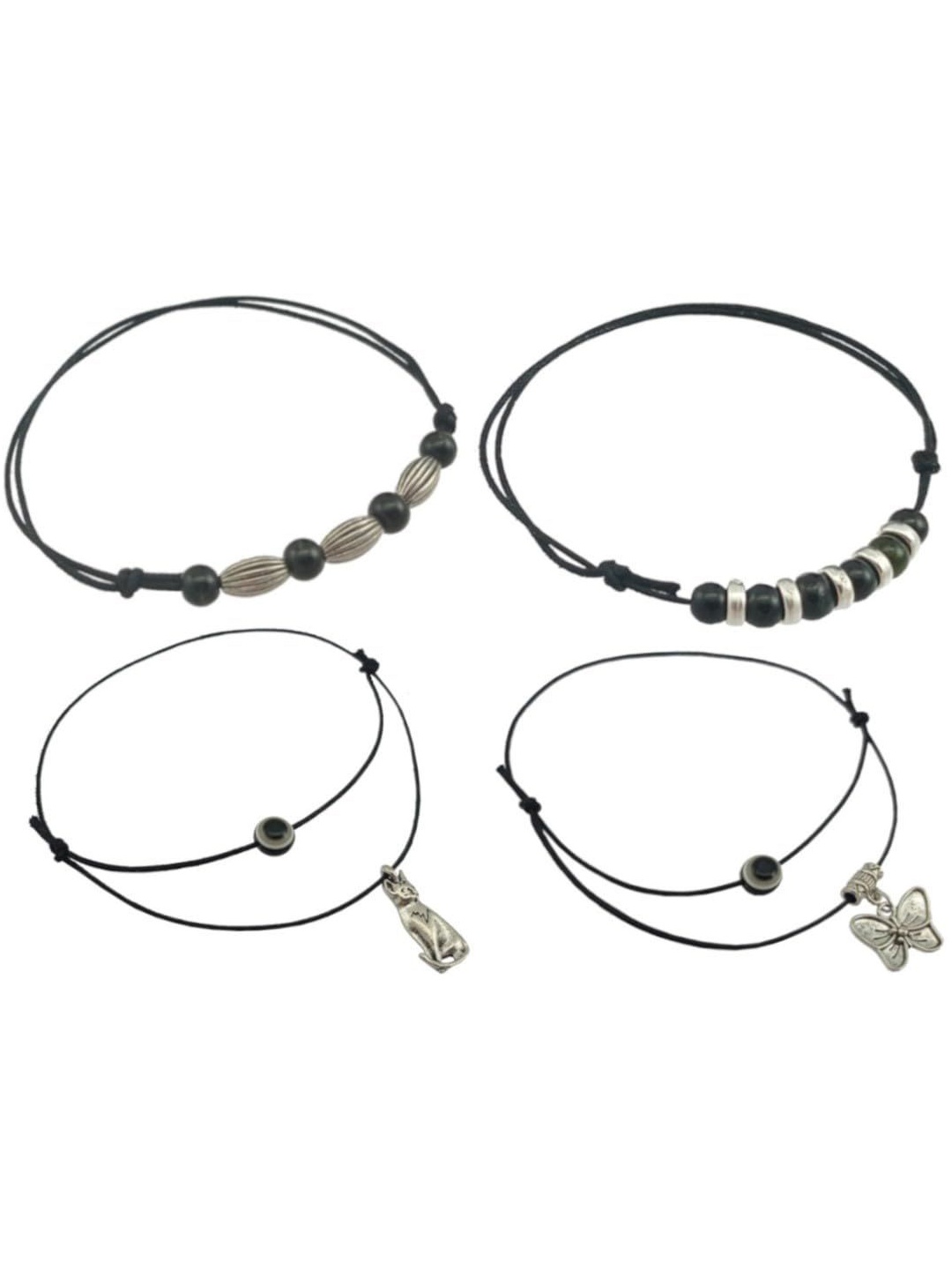 

HIGH TRENDZ Pack of 4 Single Leg Thread Knot Cotton Dori Anklet, Black