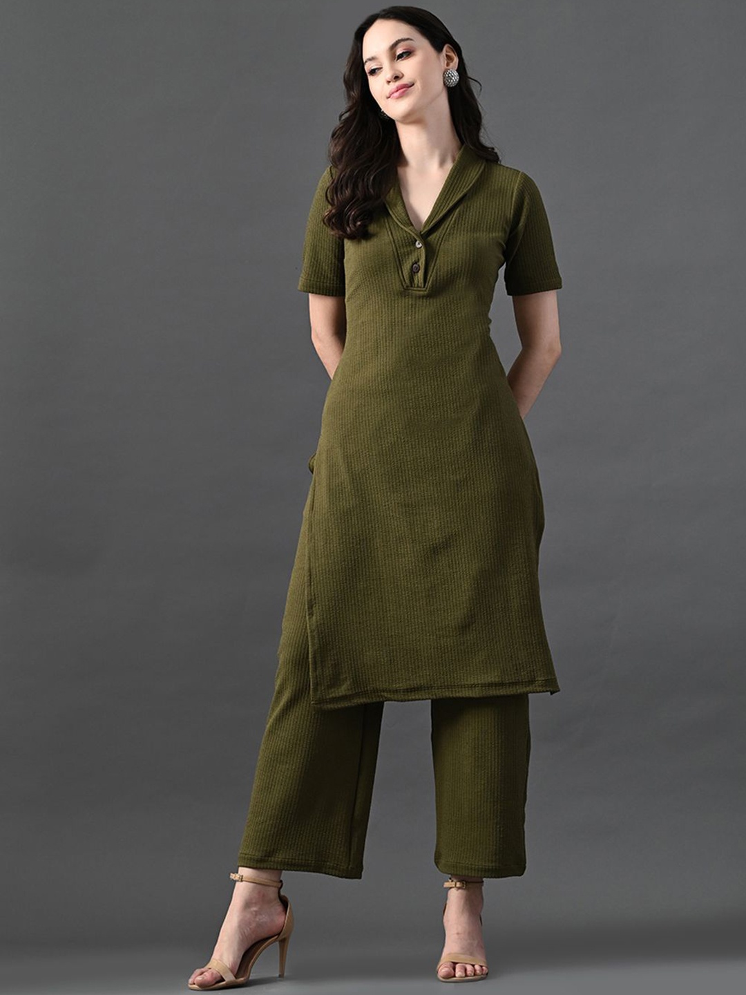 

Myshka Women Regular Kurta with Trousers, Olive