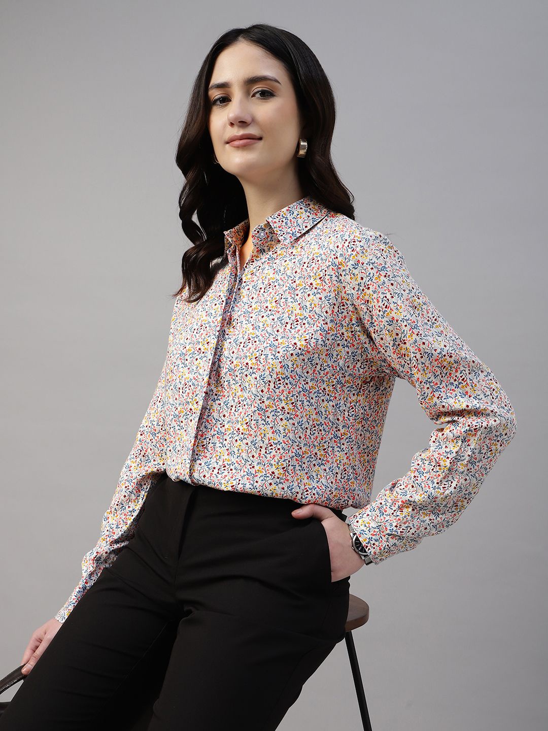 

Hancock Women Standard Floral Opaque Printed Formal Shirt, White