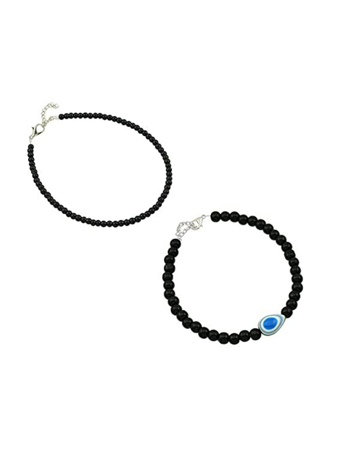 

HIGH TRENDZ Unisex Set of 2 Beaded Single Leg Anklets, Black