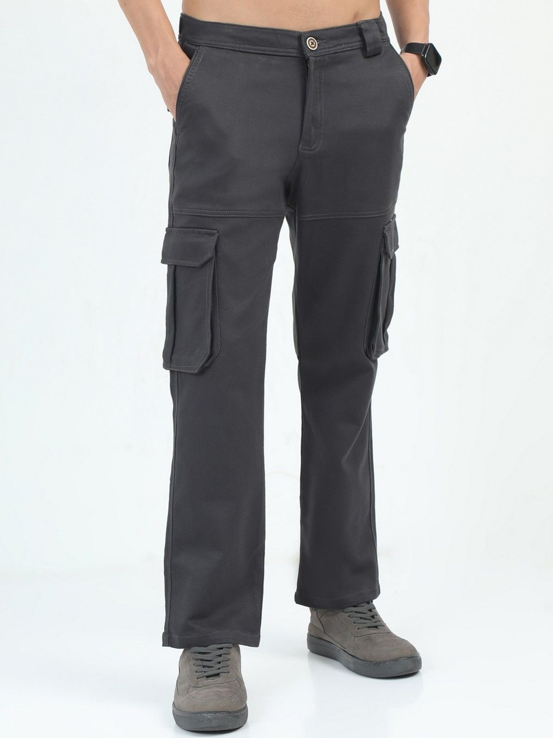 

NEVER NEUD Men Relaxed Straight Fit La Belle Cargos Trousers, Grey