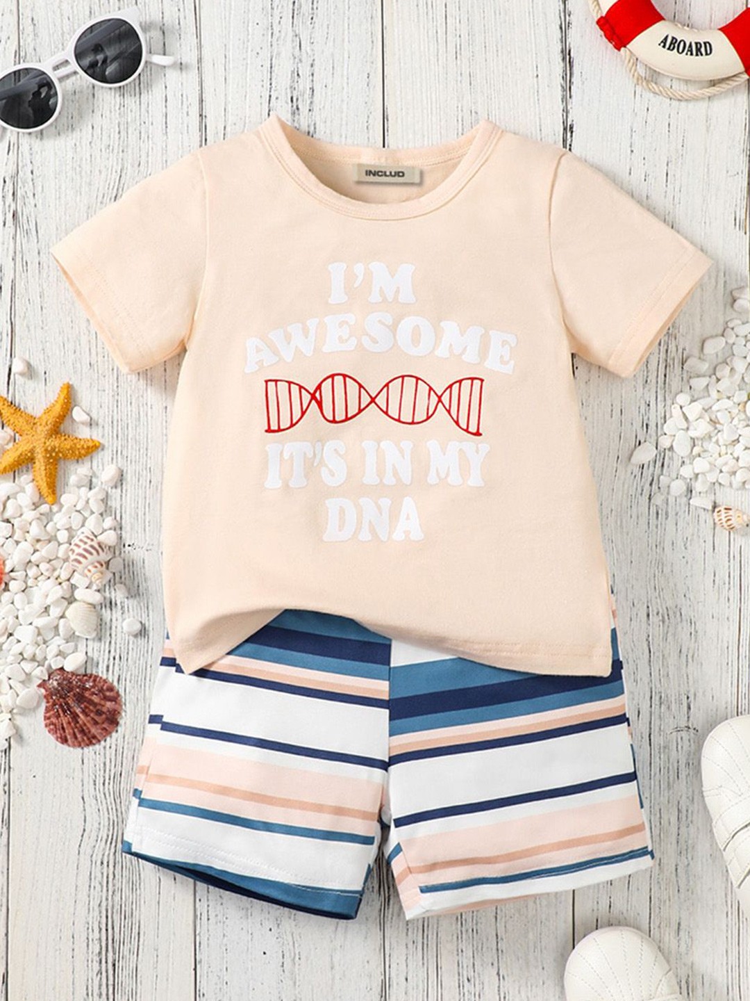 

INCLUD Boys Printed T-shirt with Shorts, Beige