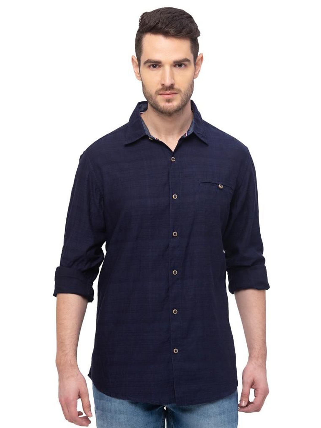 

SNX Men Tailored Fit Opaque Casual Shirt, Navy blue