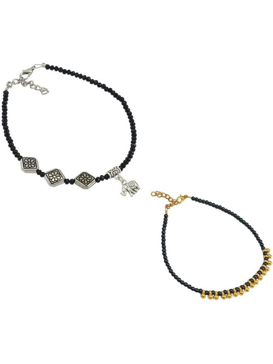 

HIGH TRENDZ Set of Two Artificial Beads Anklet, Black