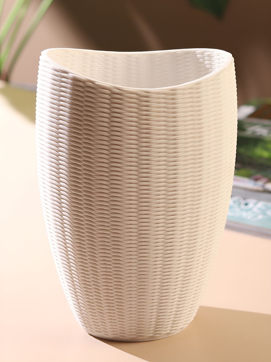 

HABERE INDIA White Textured Printed Ceramic FlowerVases