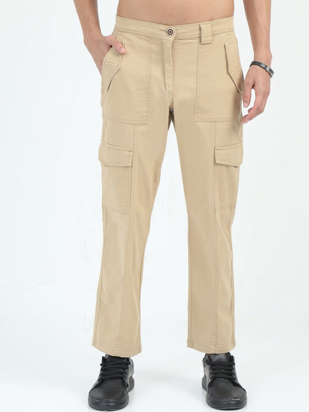 

NEVER NEUD Men Relaxed Straight Fit Bolsillo Cargos Trousers, Khaki