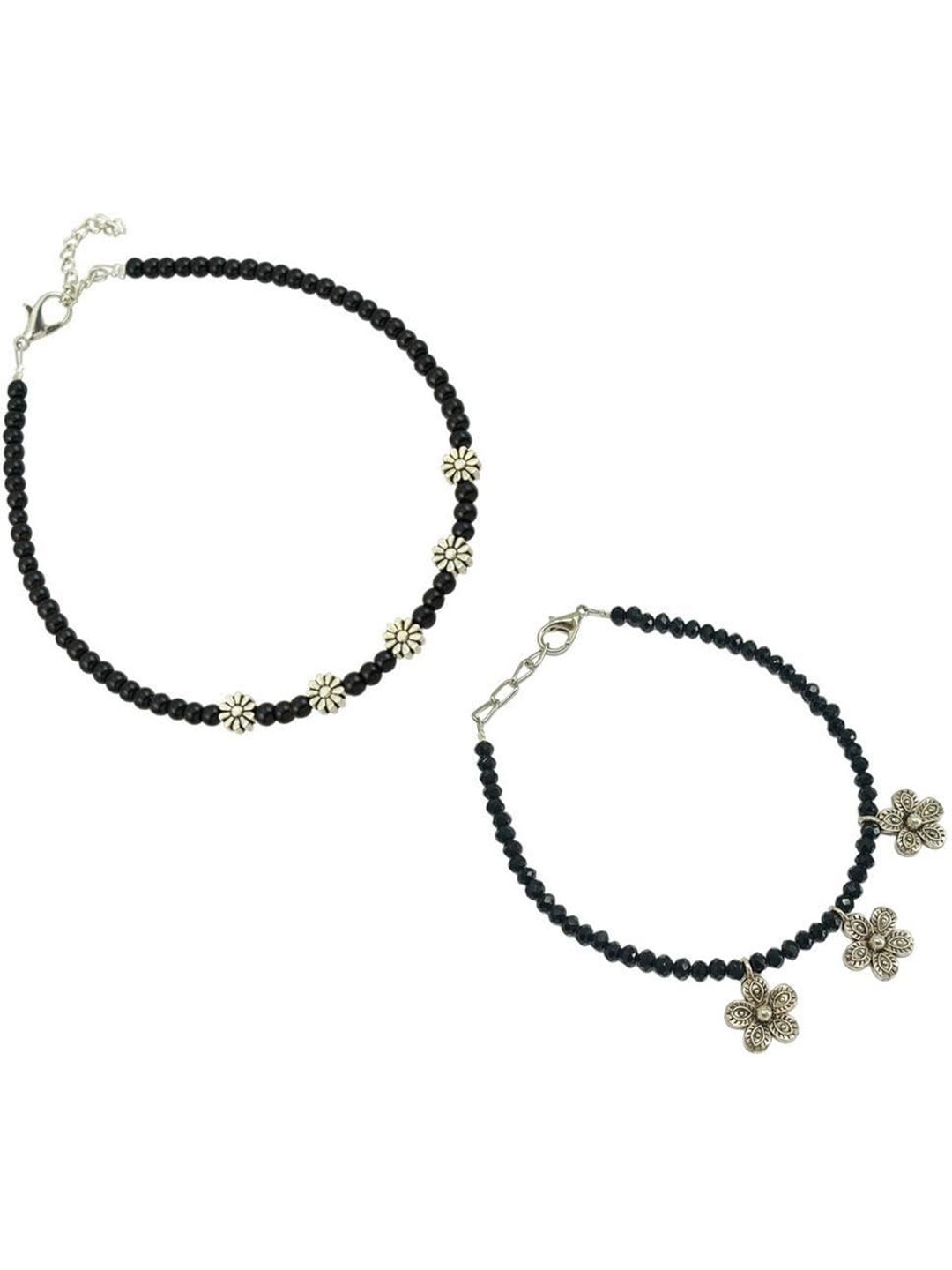 

HIGH TRENDZ Set Of 2 Single Leg Beaded Anklet, Black