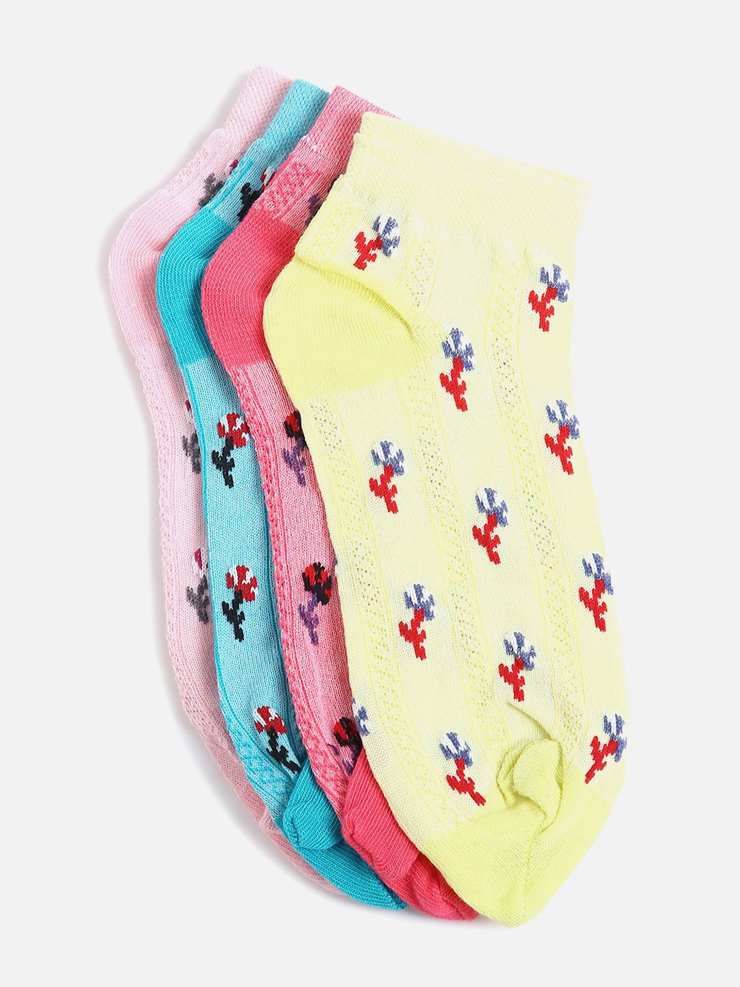 

BAESD Unisex Pack Of 4 Patterned Ankle Length Thumb Socks, Pink