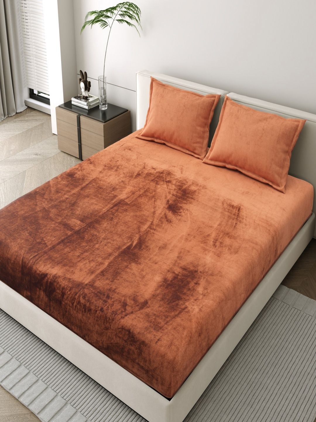 

JAIPUR FABRIC Brown Woolen 400 TC King Bedsheet Set 2.74 m X 2.74 m