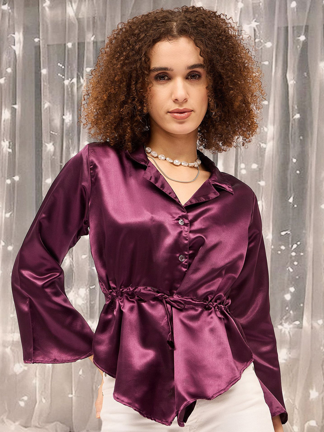 

DressBerry Satin Cinched Waist Top, Na