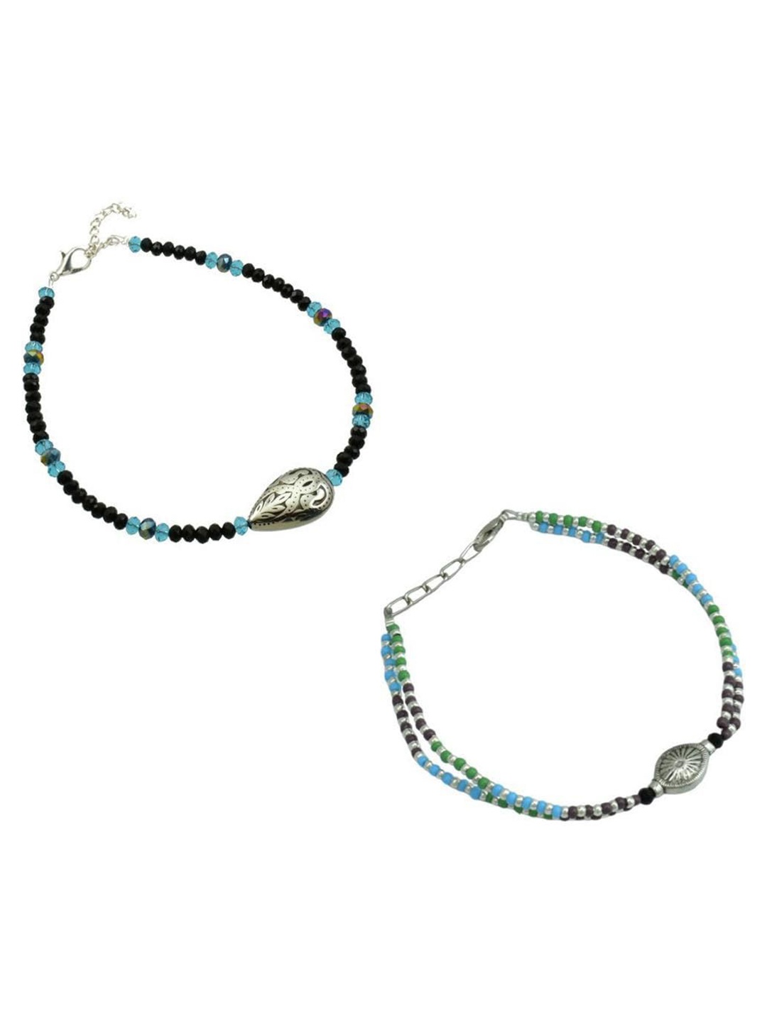 

HIGH TRENDZ Pack of 2 Single Leg Beads Anklet, Black