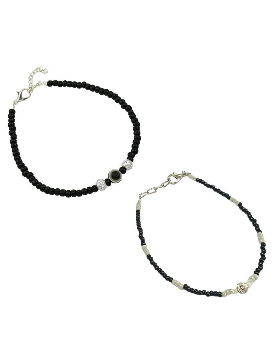 

HIGH TRENDZ Pack of 2 Single Leg Beads Alloy Anklet, Black