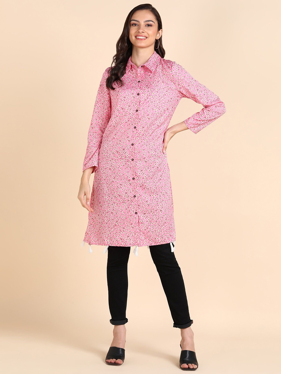 

DODO & MOA Women Floral Printed A-Line Kurti, Pink