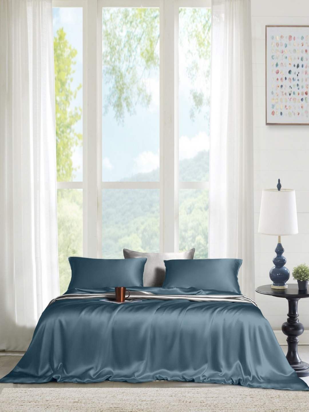 

THE LINEN COMPANY Blue 300 TC Single Bedsheet with 1 Pillow Covers