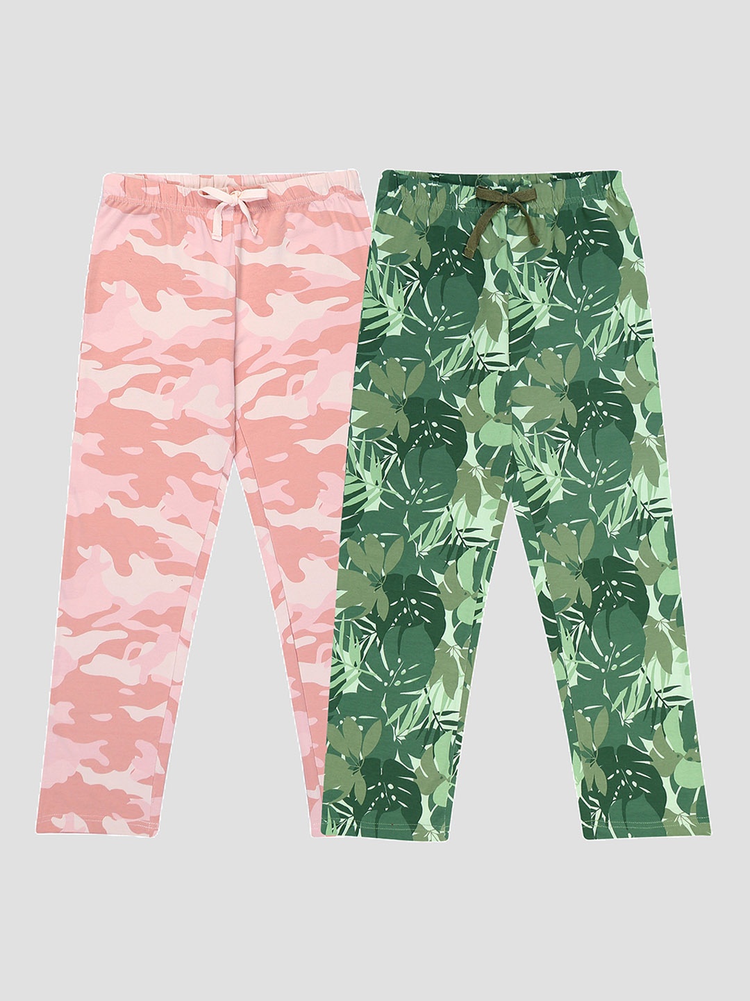 

F&S Girls Printed Cotton Set of 2 Lounge Pants, Green