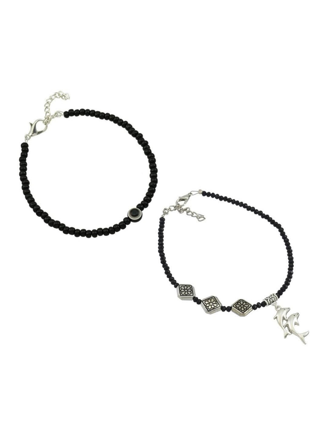 

HIGH TRENDZ Pack of 2 Single Leg Beads Alloy Anklet, Black