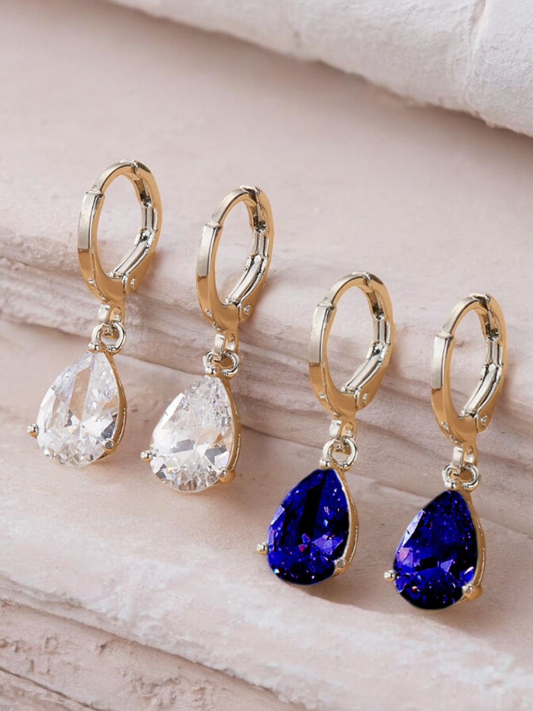 

OOMPH Teardrop Shaped Drop Earrings, Silver