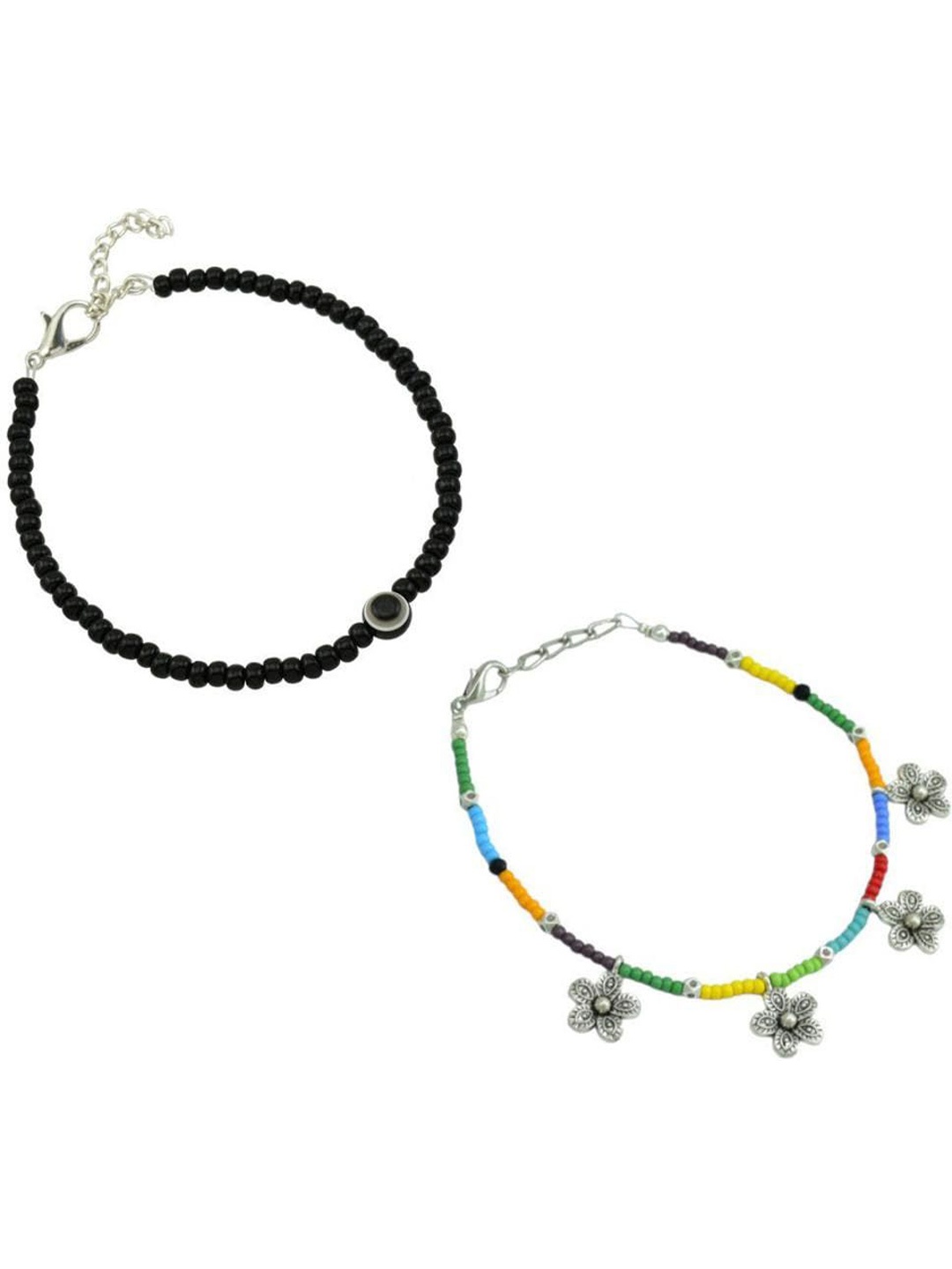 

HIGH TRENDZ Set Of 2 Single Leg Beaded Anklets, Black