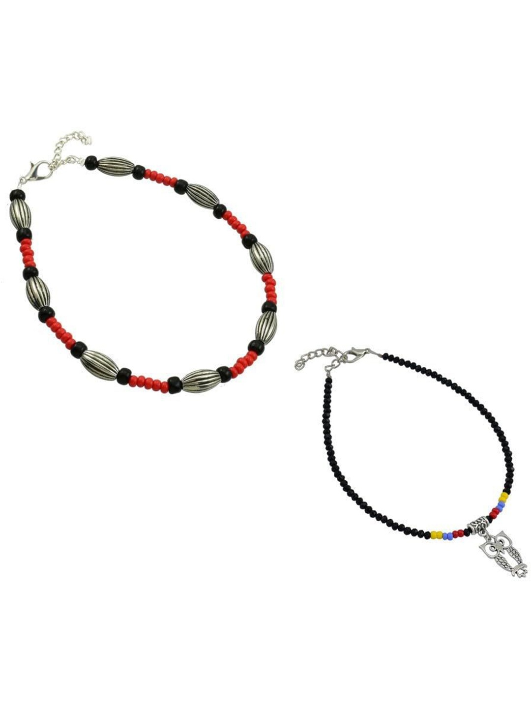 

HIGH TRENDZ Set Of 2 Single Leg Beaded Anklets, Black