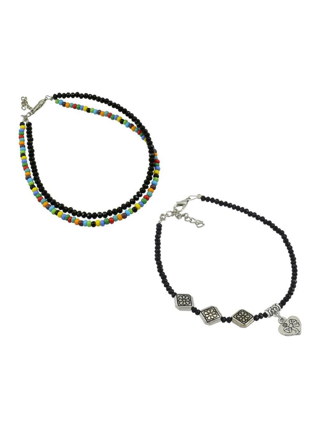 

HIGH TRENDZ Pack Of 2 Single Leg Beads Anklet, Black