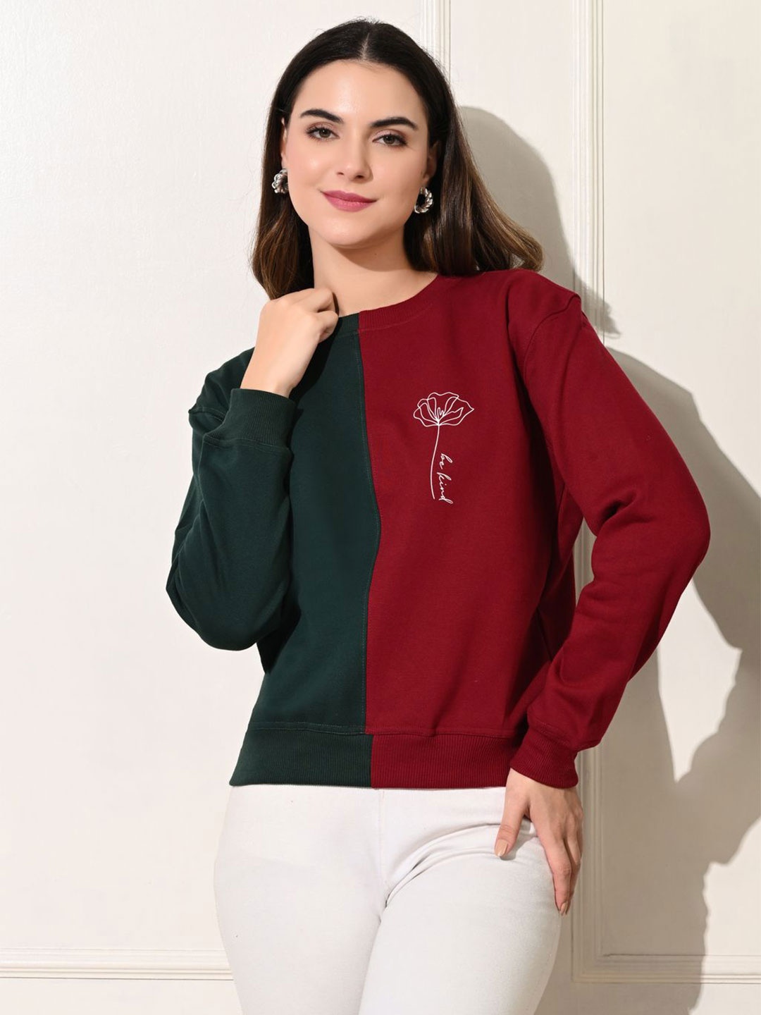 

Fabway Clothing Women Colourblocked Sweatshirt, Burgundy