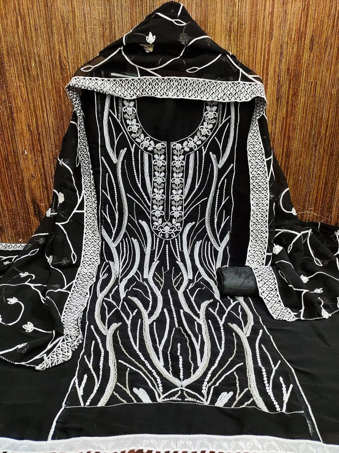 

ZEEPKART Silk Georgette Unstitched Dress Material, Black