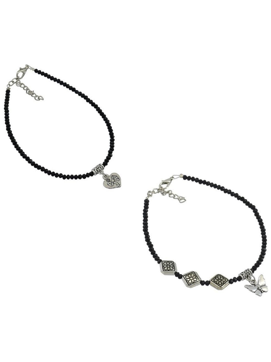 

HIGH TRENDZ Unisex Set of 2 Beaded Single Leg Anklets, Black