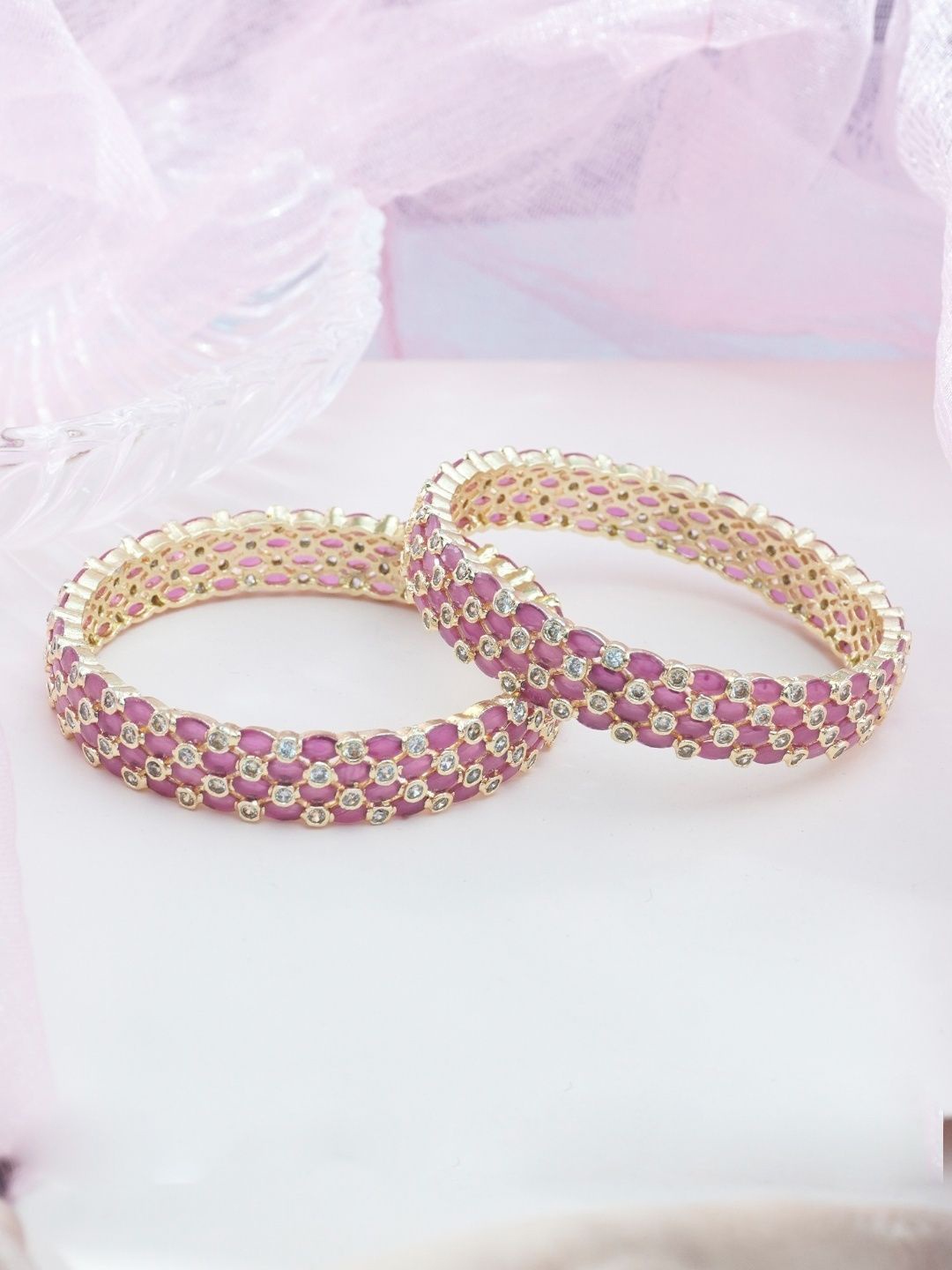 

Niscka Pack Of 2 24K Gold-Plated Artificials Stone-Studded Bangle
