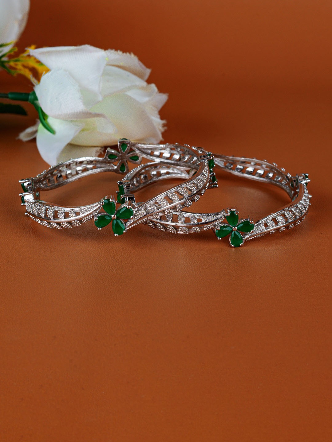 

Zevarly Set Of 2 Silver-Plated CZ Studded Bangles