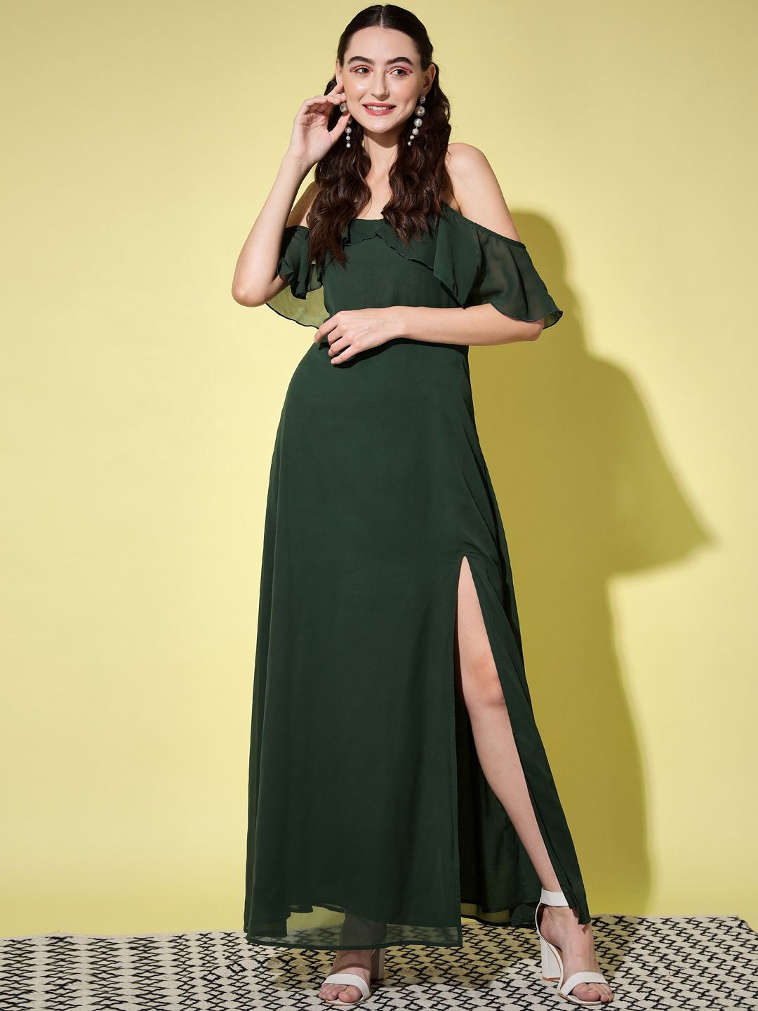 

BAESD Cold-Shoulder Georgette Maxi Dress, Green