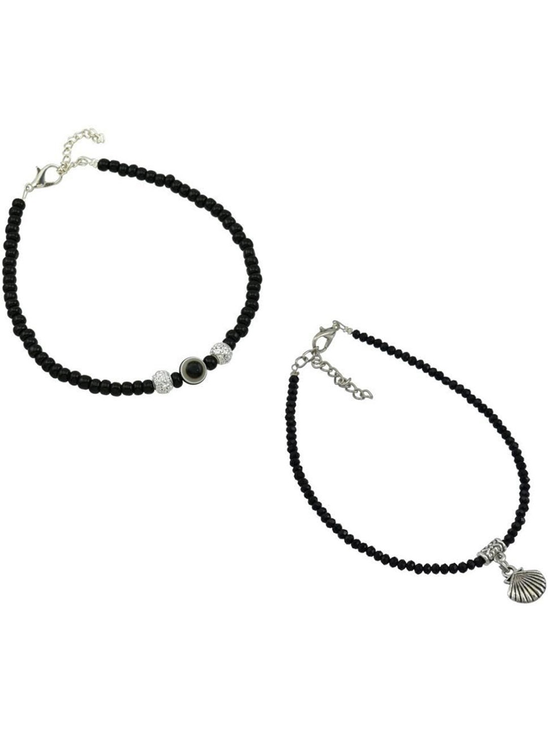 

HIGH TRENDZ Pack Of 2 Beaded Single Leg Anklets, Silver