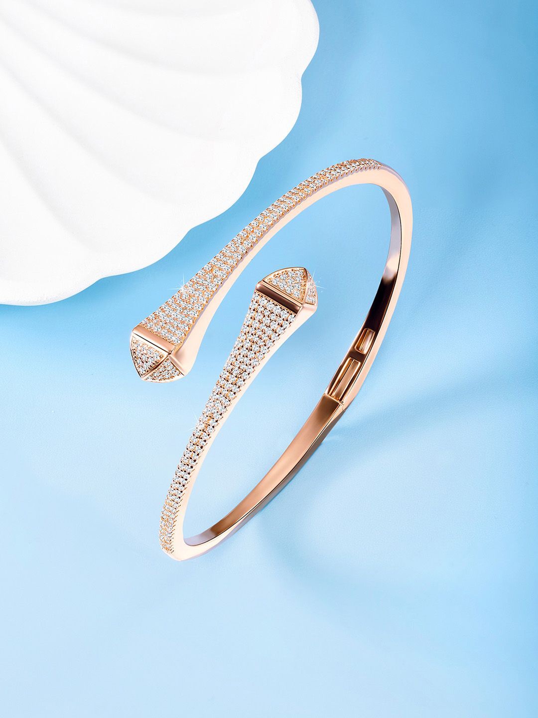 

Peora Women Brass Cubic Zirconia Rose Gold-Plated Kada Bracelet