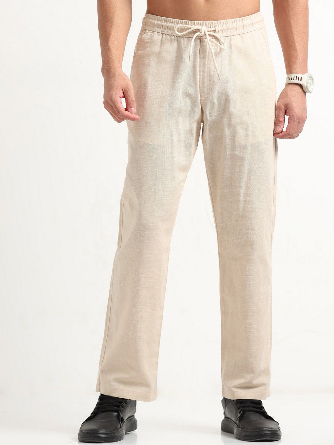 

NEVER NEUD Men Relaxed Lazy Linen Trousers, Beige