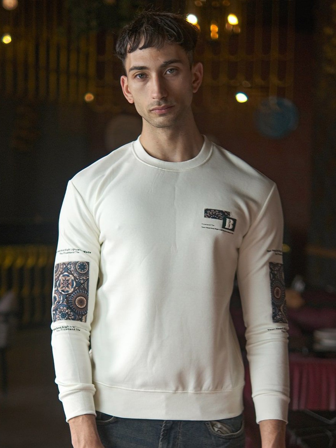 

ODETTE Men Printed Sweatshirt, Off white
