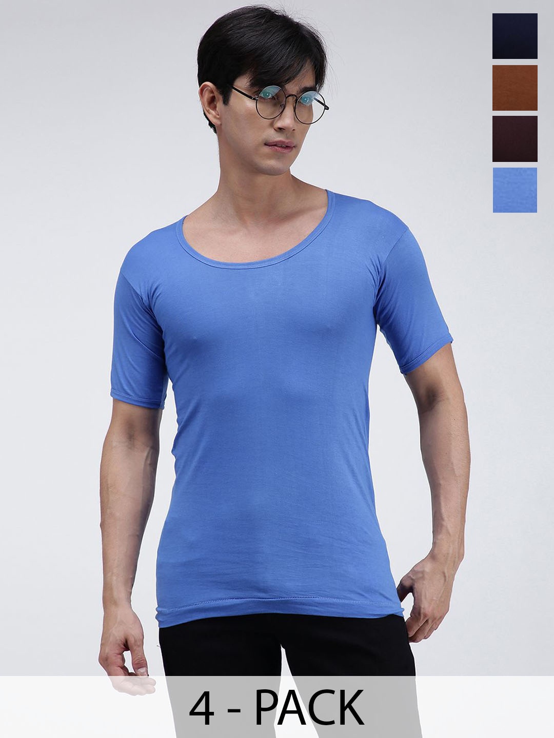 

AMUL COMFY Pack Of 4 Pure Cotton Basic Vests AC-CVESTDF-MULTI-XL-4PC, Blue