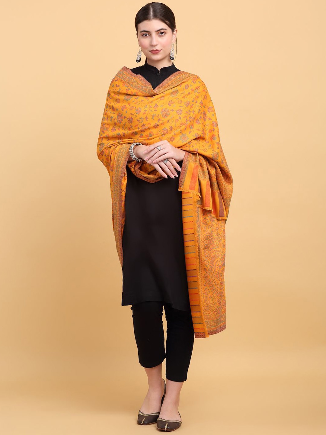 

KRAFT INDIA Women Paisley Printed Shawl, Mustard