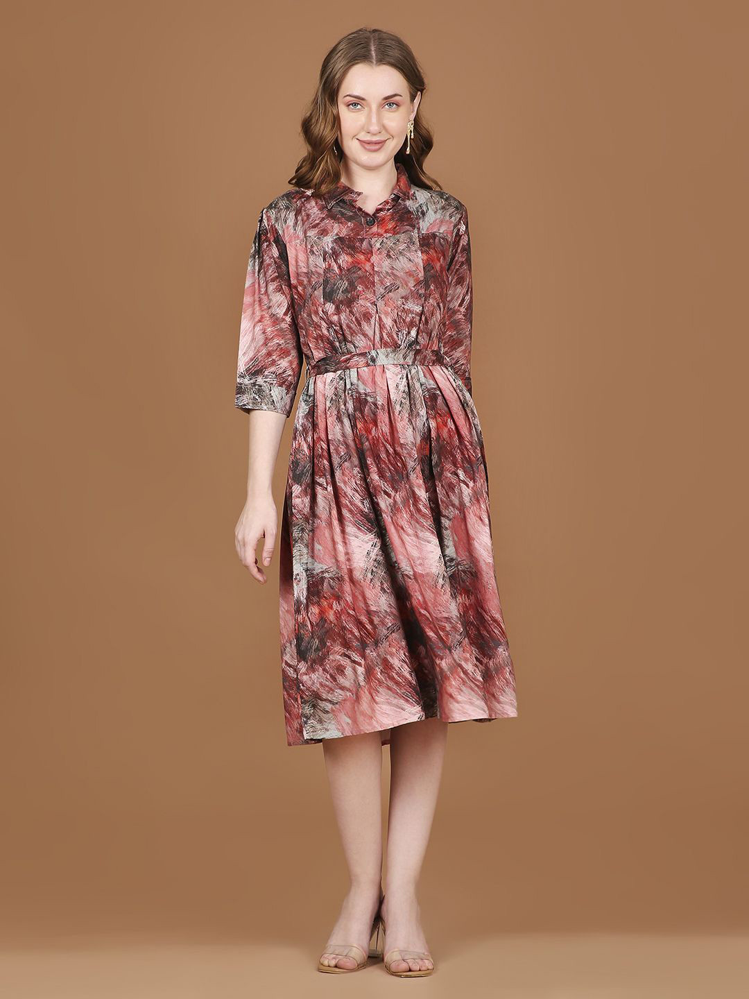 

NIGHTSPREE Print A-Line Midi Dress, Red