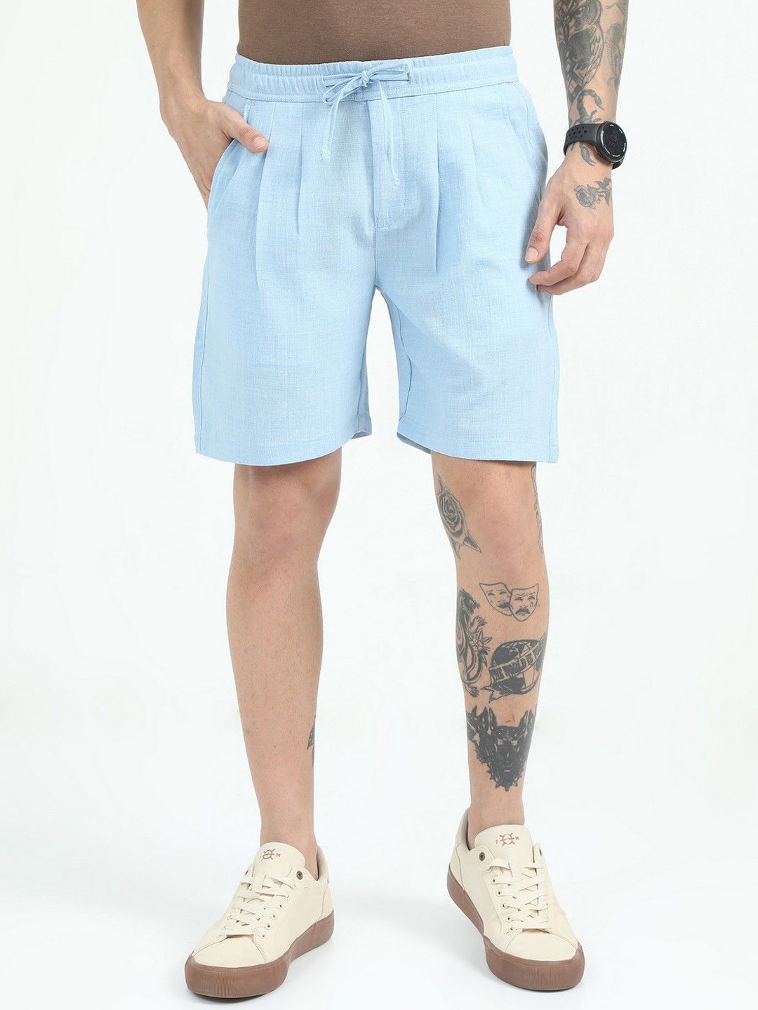

NEVER NEUD Men Relaxed Air Linen Summer Shorts, Blue