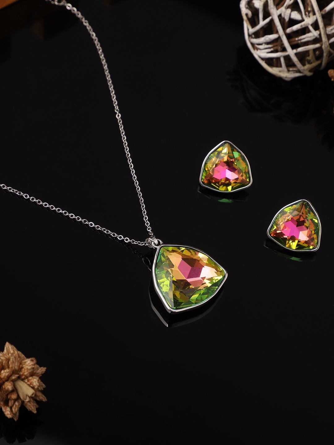 

VENI Silver-Plated Crystal Studded Jewellery Set