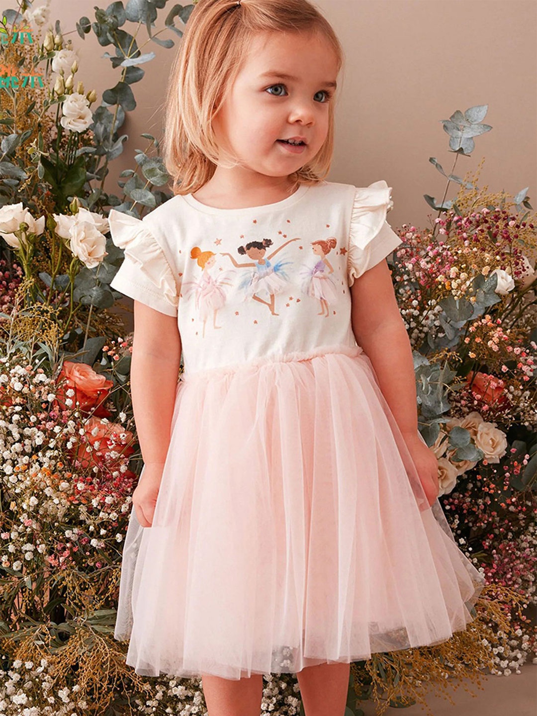 

LULU & SKY Girls Floral Printed Fit & Flare Dress, Pink