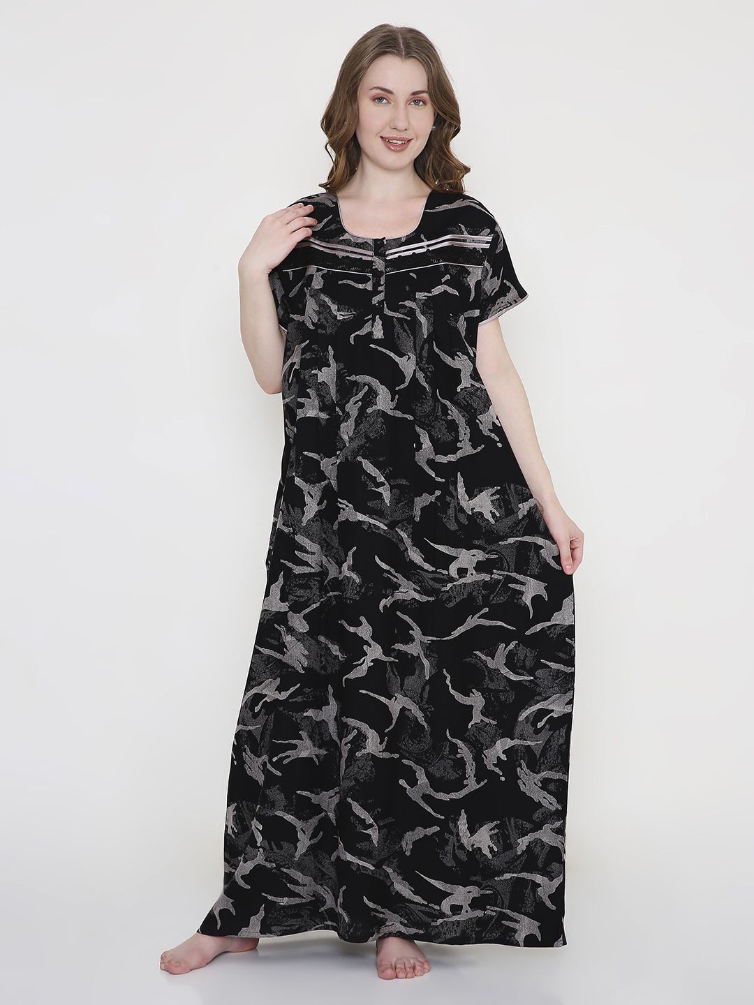 

NIGHTSPREE Printed Maxi Nightdress, Black