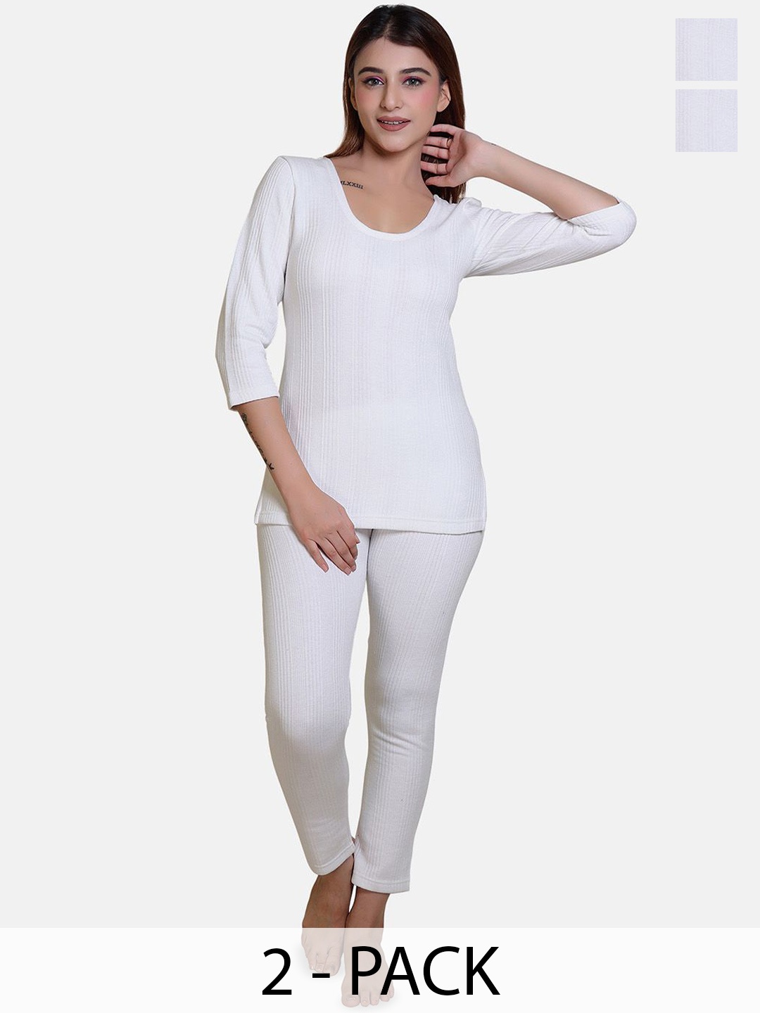 

Divine Girl Pack Of 2 Ribbed Thermal Set, White